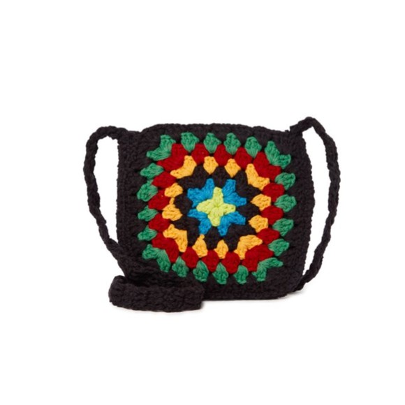 New purse crossbody festival crochet Boho Vibe Open Top Bag Black - Picture 2 of 9